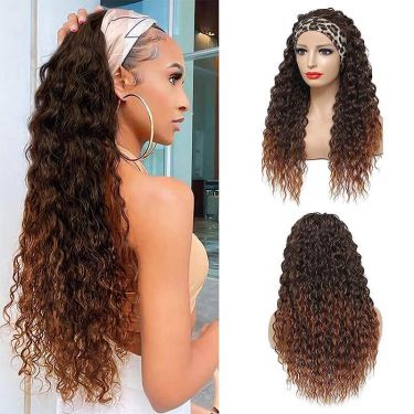 Headband Wigs Water Wave Glueless Ombre Wig Human Hair Curly Wigs
