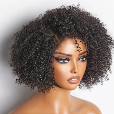 4C Edges Kinky Curly 5x5 Closure Lace Glueless Side Part Short Wig Human Hair