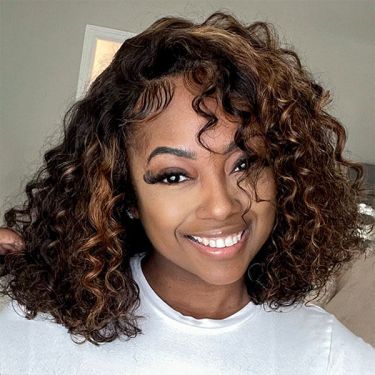 Glueless Highlights Water Wave 5x5 Closure Lace Wig Side Part Bob Wig with Baby Hair