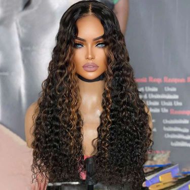 Highlight Deep Wave 13x4 Lace Front Wig 100% Human Hair