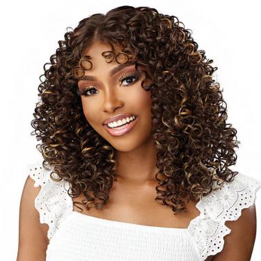 Curly Fringe Highlights Lace Front Wig Deep Curly Human Hair Glueless Wig