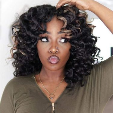 Ocean Wave Black with Highlights Bob Wigs Lace Front Wig 100% Human Hair