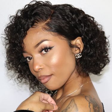 13x4 Lace Front Wig 150 Density Short Pixie Cut Curly Indian Human Hair