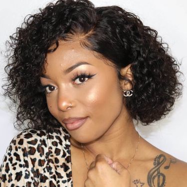 13x4 Lace Frontal Wig Short Pixie Curly Human Hair 