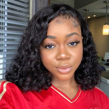 Princess Curly Pre Bleached 13x6 Swiss Lace Front Bob Wig 100% Virgin Hair