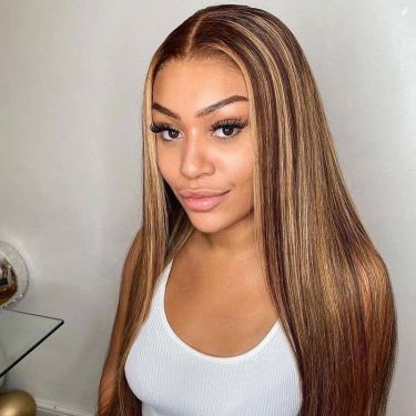 Glueless Highlight Swiss Lace Front Wig Straight 180% Density