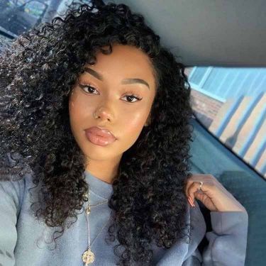Jerry Curly Black 13X4 Lace Front Wig Human Hair 180% Density