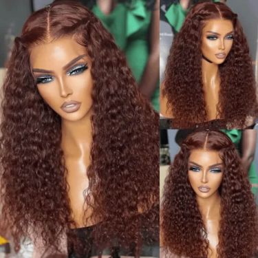 Auburn Brown Curly Glueless 13x4 Lace Front Wig