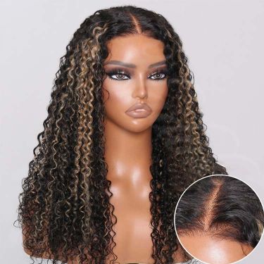 Jerry Curly Black with Blonde Highlights Color Human Hair Lace Front Wig