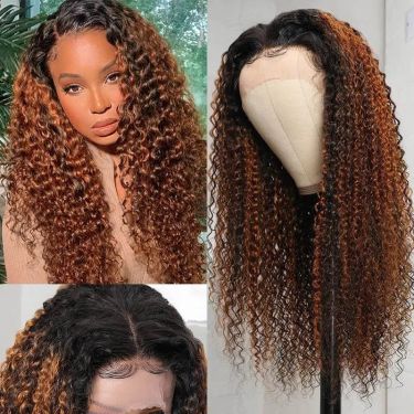  Balayage Highlight Lace Front Wigs Curly Human Hair Wigs Colored Wigs 