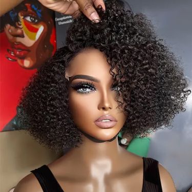 Afro Kinky Curly Glueless 5x5 Closure Lace Wig Side Part Bob Wigs Human Hair