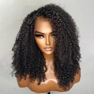 Afro Kinky Curly with Edges Human Hair Lace  Front Wig 180% Density