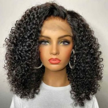 Short Bob 13x4 Lace Frontal Curly Virgin Human Hair 180% Density 