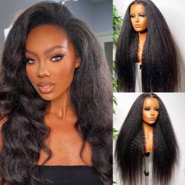 Realistic Kinky Straight 13x4 Lace Front Wig Pre Plucked