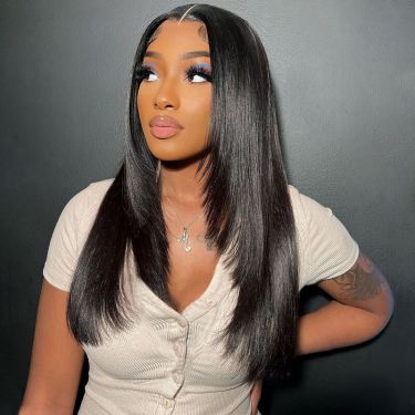 Straight Hair With Layers Shoulder Length 5x5 Undetectable Transparent Lace Closure Wig 