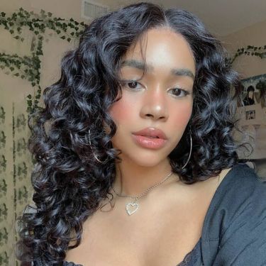 Glueless Loose Curly Natural Black Human Hair 13x4 Lace Front Wig