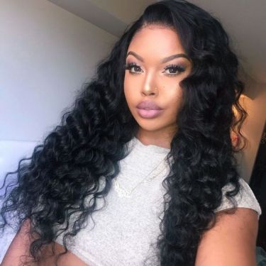 Loose Deep Wave Jet Black Glueless Human Hair Lace Front Wig