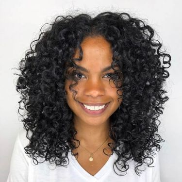 Layered Cut Deep Curly Middle Parting Lace Front Wig Jet Black Human Hair