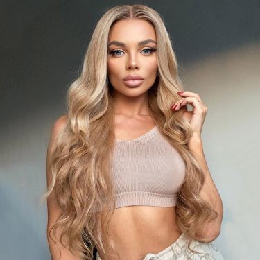 Long Middle Part Wavy Blonde with Highlights Lace Front Wigs