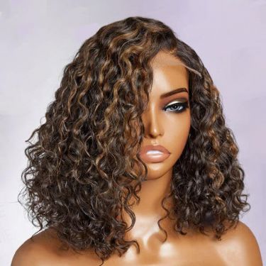 Short Blonde Highlights Curly Minimalist 5x5 Lace Closure Wigs