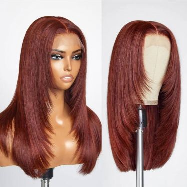 Layered Cut Reddish Brown Glueless 13x4 Lace Front Wig 100% Human Hair
