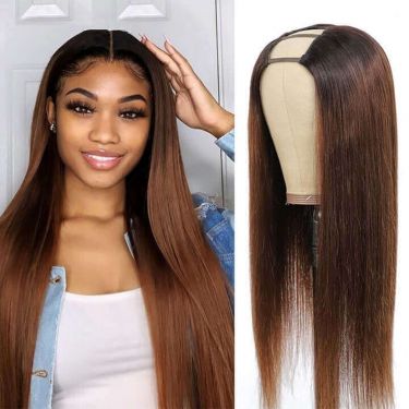 Ombre Brown Straight U-Part Wig Glueless Human Hair Wigs
