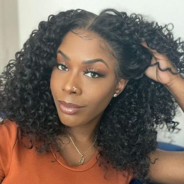 Middle Part Curly Natural Black Lace Front Wig 180% Density