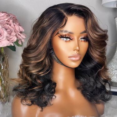 Glueless Brown Ombre Wavy 5x5 Closure Lace Wig Human Hair