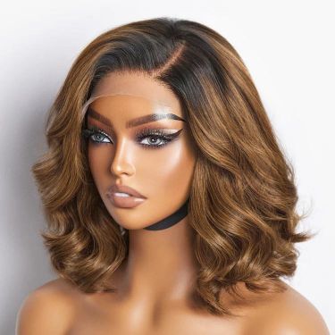 Blonde Ombre Side Part Bob Wig Wave Glueless 5x5 Closure Lace Wig Human Hair