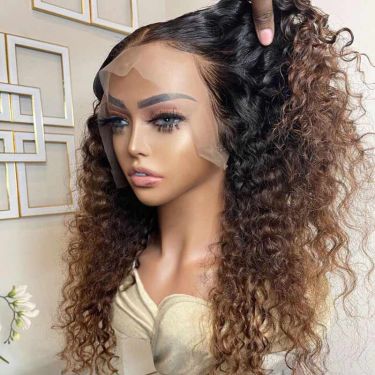 Brown Ombre Deep Curly Compact 13X4 Lace Front Wig Human Hair