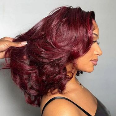 Burgundy Ombre Layered Cut Wavy Human Hair 13x4 Lace Front Wig