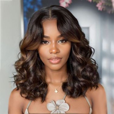 Ombre Brown Loose Wavy Bangs Wig Lace Front Wig Human Hair