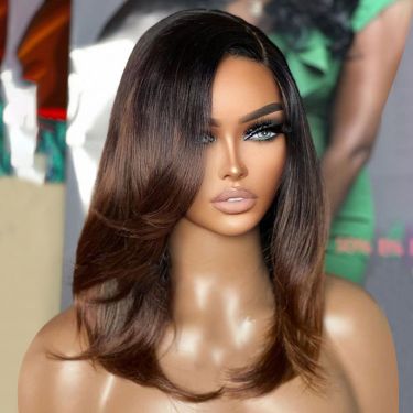 Glueless Ombre Straight Layered Cut Human Hair Lace Front Wig