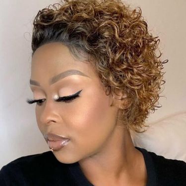 Glueless Wigs Brown Ombre Short Curly Pixie Cut Lace Front Wig Human Hair