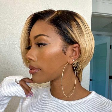 Ombre Blonde Short Pixie Cut Bob Wig Human Hair Lace Front Wig