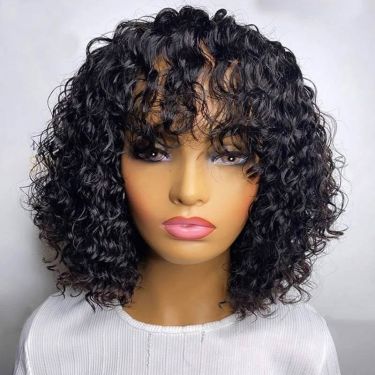 Super Easy Curly Wig With Bangs Human Hair Wigs