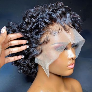 Short Slick Back Curly Water Wave 13x4 Lace Frontal Wigs 