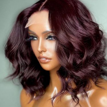 Dark Plum Color Loose Wave Undetectable Invisible Lace Middle Part Glueless Wig