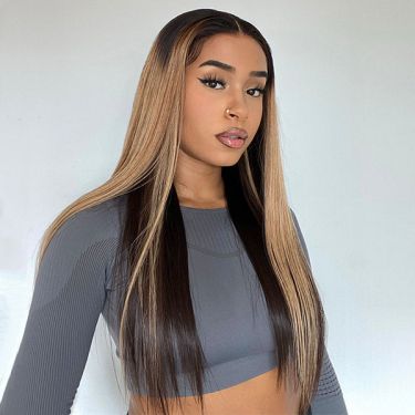 Blonde Highlights Straight Undetectable Transparent 4x4 Lace Closure Wig 