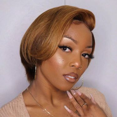 Pixie Cut Straight Bob Highlight Wig 150% Density Brown Ombre Human Hair Wigs