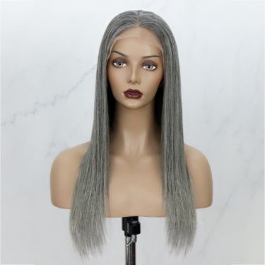 Salt And Pepper Grey Straight Human Hair 13X4 Lace Front Wig