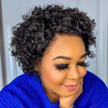 Pixie Cut Wig Short Curly Bob Wig Lace Front Wig #1 Human Hair