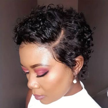 Short Curly Pixie Cut Bob Wig Side Part Lace Front Human Hair Wigs