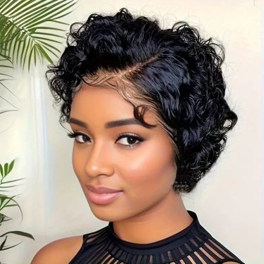 Glueless Short Curly Pixie Cut Human Hair Bob Wigs 13x4 Lace Front Wigs