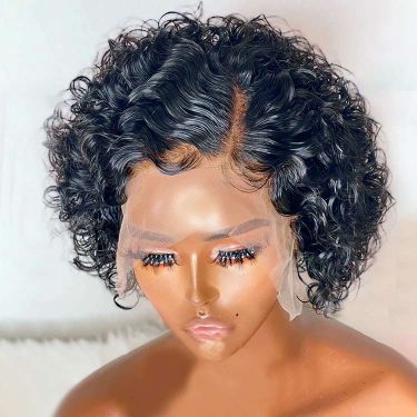 Glueless Short Pixie Cut Curly Bob Wigs Human Hair 13X4 Lace Front Wig