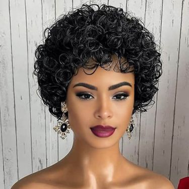 Pixie Cut Wig Short Curly Afro Wigs Wig With Bangs for Women Human Hair