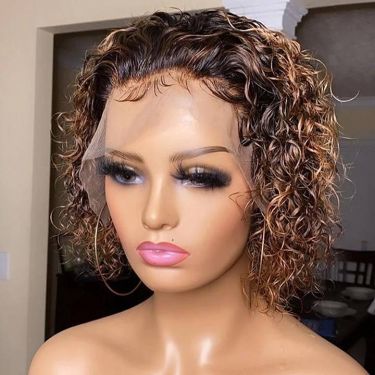 Highlight Pixie Cut Wig 13X4 Lace Front Wig Human Hair Bob Wig