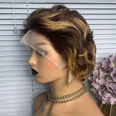 Short Pixie Cut Bob Wigs Highlight Honey Blonde Lace Frontal Wig
