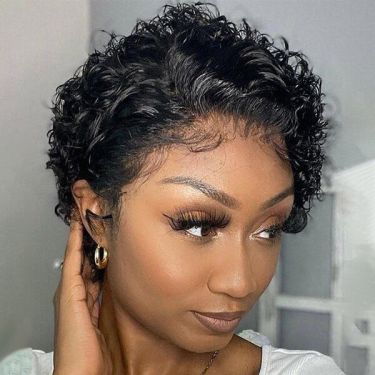 Short Wigs Curly Pixie Cut Human Hair Lace Front Bob Wig