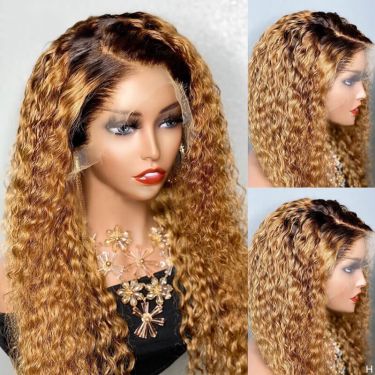  Ombre Blonde 13X4 Lace Front Wigs Curly Brown BrazilianHuman Hair Wigs 